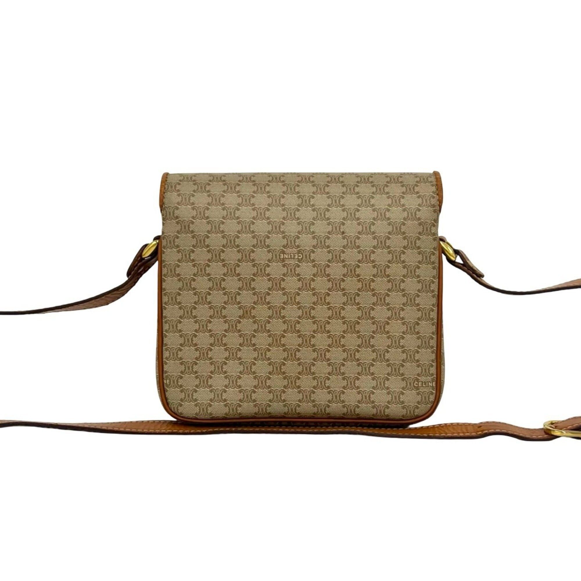 Celine CELINE Vintage Triomphe Pattern Logo Hardware Leather Shoulder Bag Pochette Beige Brown 22960 Size ONE SIZE - 3 Thumbnail