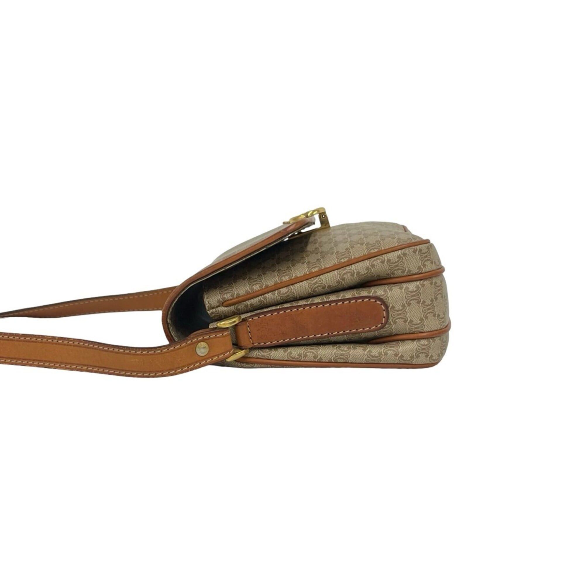 Celine CELINE Vintage Triomphe Pattern Logo Hardware Leather Shoulder Bag Pochette Beige Brown 22960 Size ONE SIZE - 5 Thumbnail