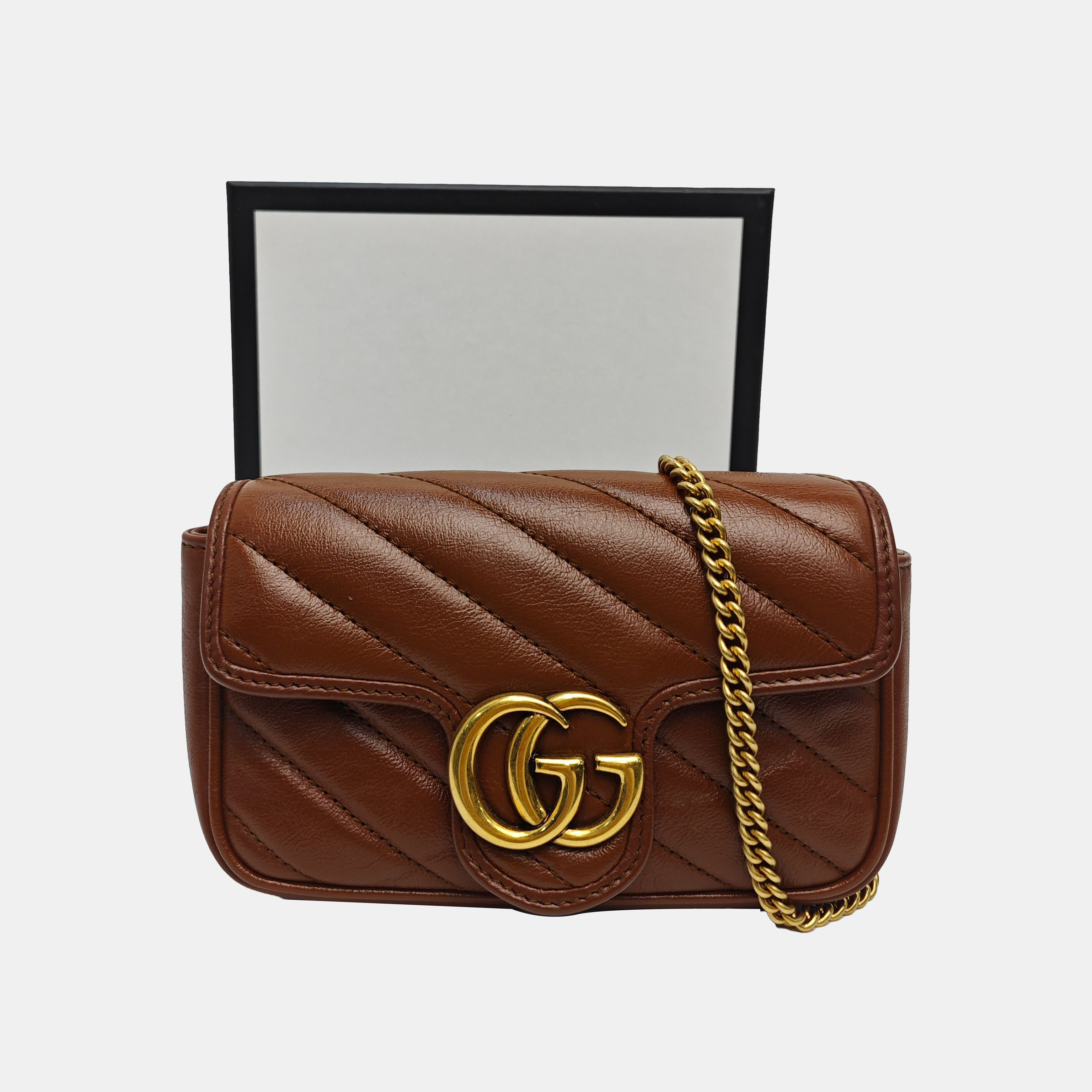 Gucci Gucci GG Marmont Brown Quilted Leather Mini Shoulder Bag Size ONE SIZE - 8 Thumbnail