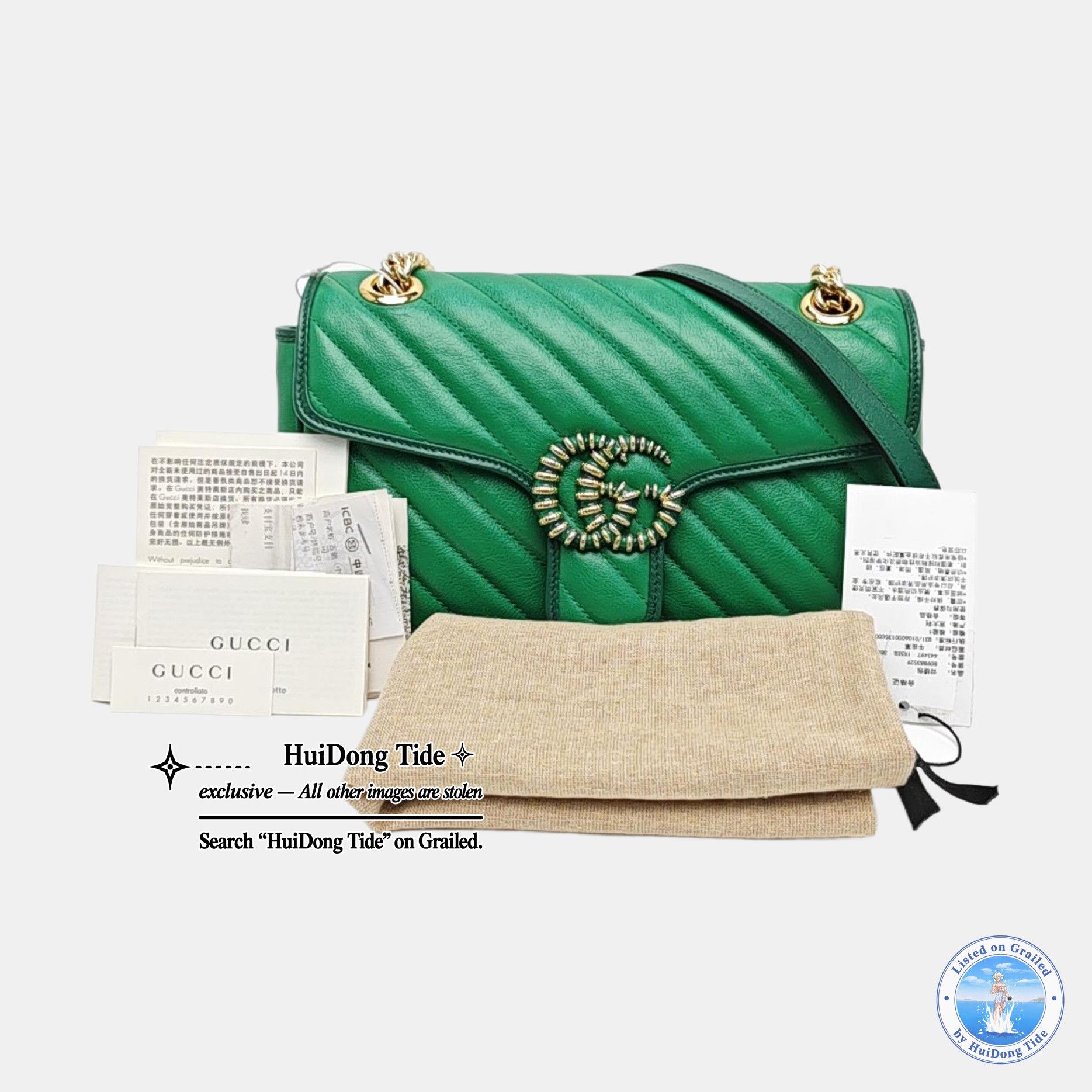 Gucci Gucci GG Marmont Green Leather Quilted Shoulder Bag Size ONE SIZE - 8 Thumbnail