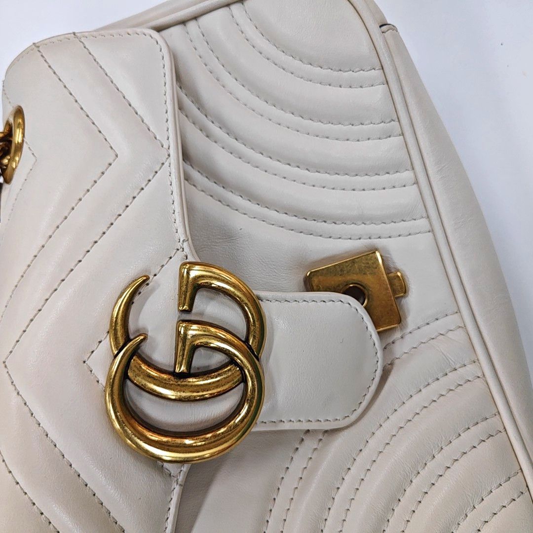 Gucci Gucci GG Marmont White Quilted Leather Shoulder Bag Size ONE SIZE - 8 Thumbnail