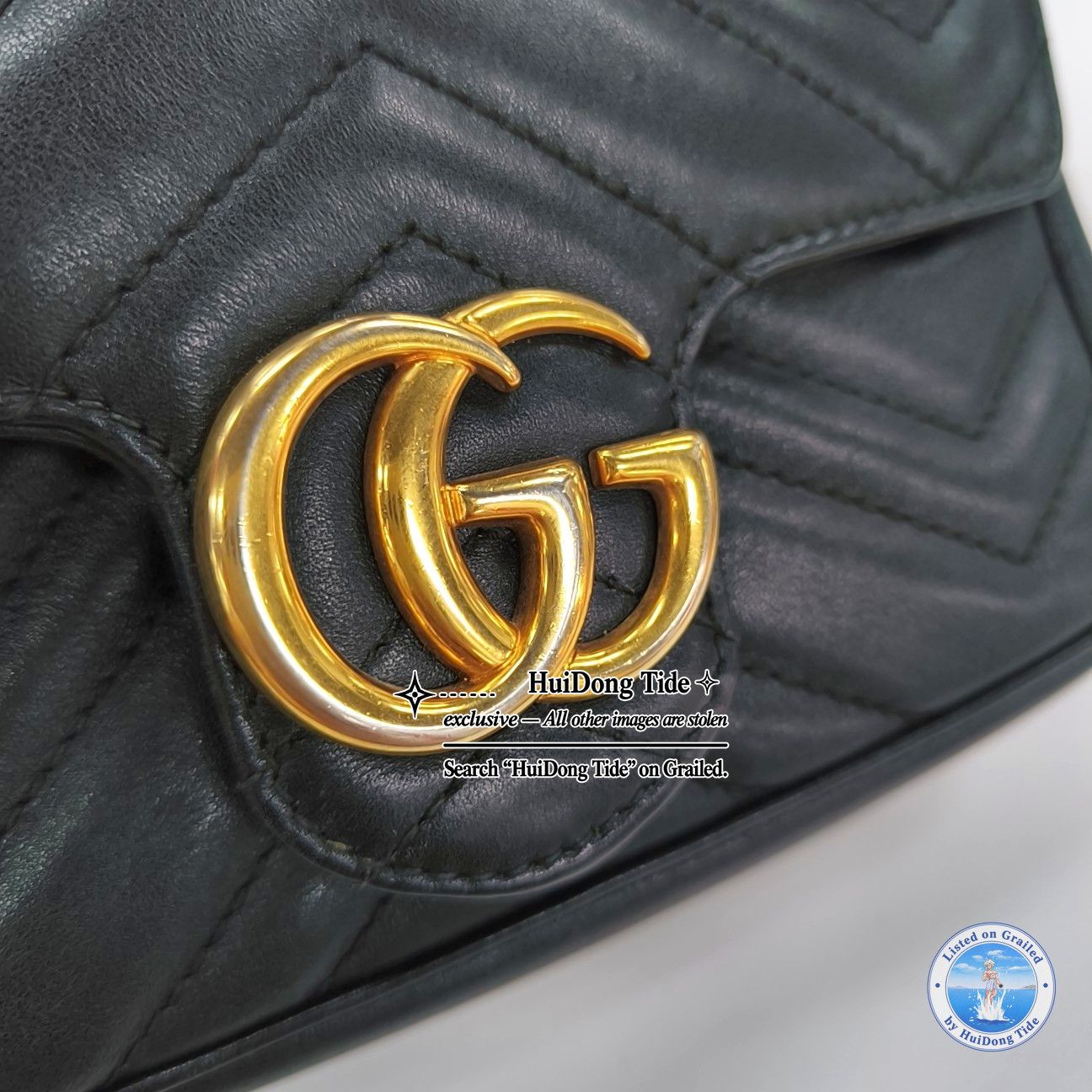 Gucci Gucci GG Marmont Black Leather Quilted Chain Shoulder Bag Size ONE SIZE - 10 Thumbnail