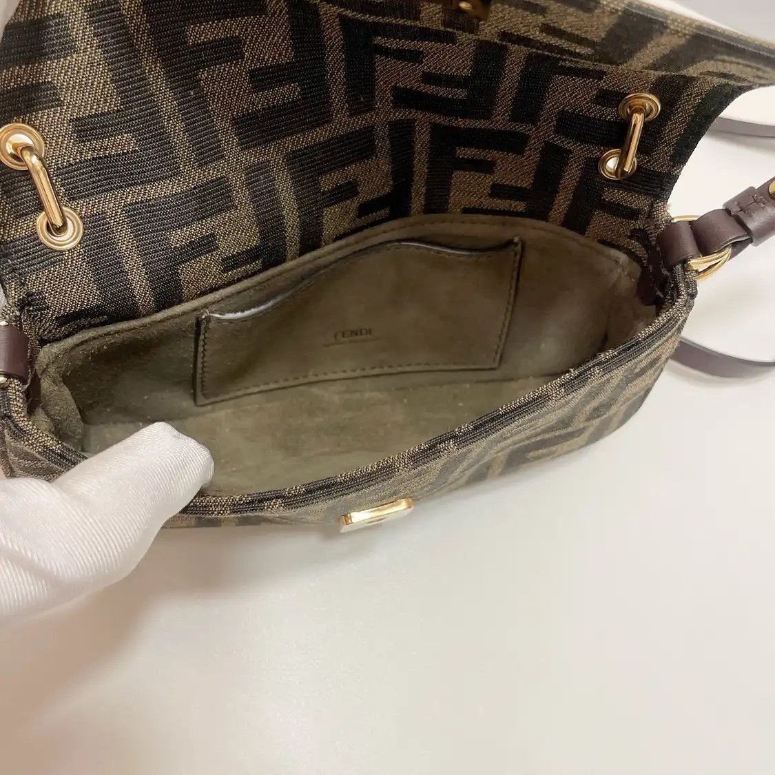 Fendi FENDI Baguette brown canvas doubleF monogram crossbody bag Size ONE SIZE - 6 Thumbnail