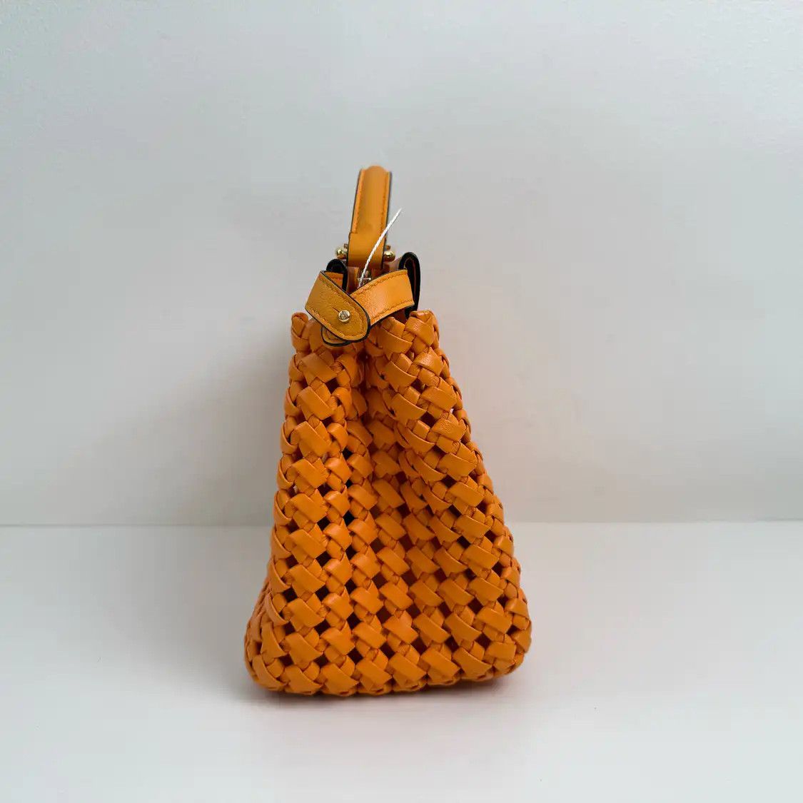 Fendi FENDI Peekaboo mini orange sheepskin woven handbag gold hardware Size ONE SIZE - 2 Thumbnail