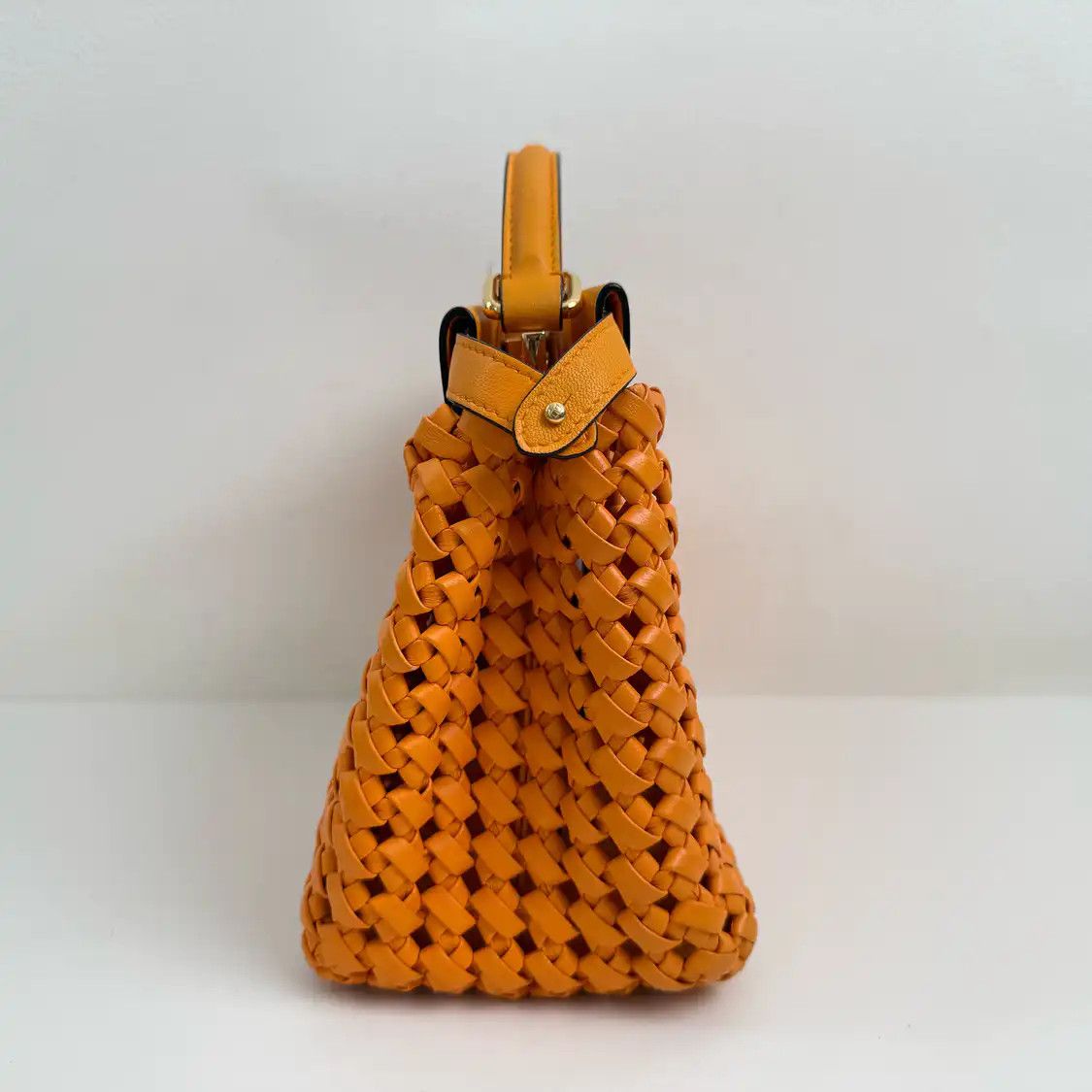 Fendi FENDI Peekaboo mini orange sheepskin woven handbag gold hardware Size ONE SIZE - 3 Thumbnail