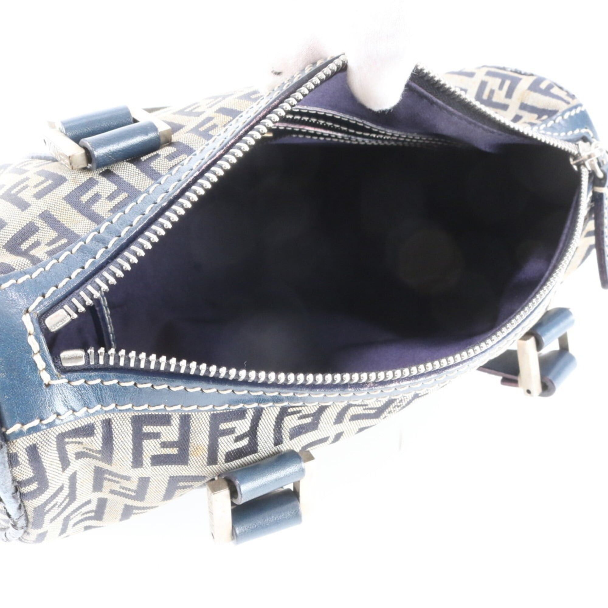 Fendi Fendi Zucchino Mini Boston Bag 16327 Leather Handbag Tote Navy Blue Women's Size ONE SIZE - 7 Thumbnail