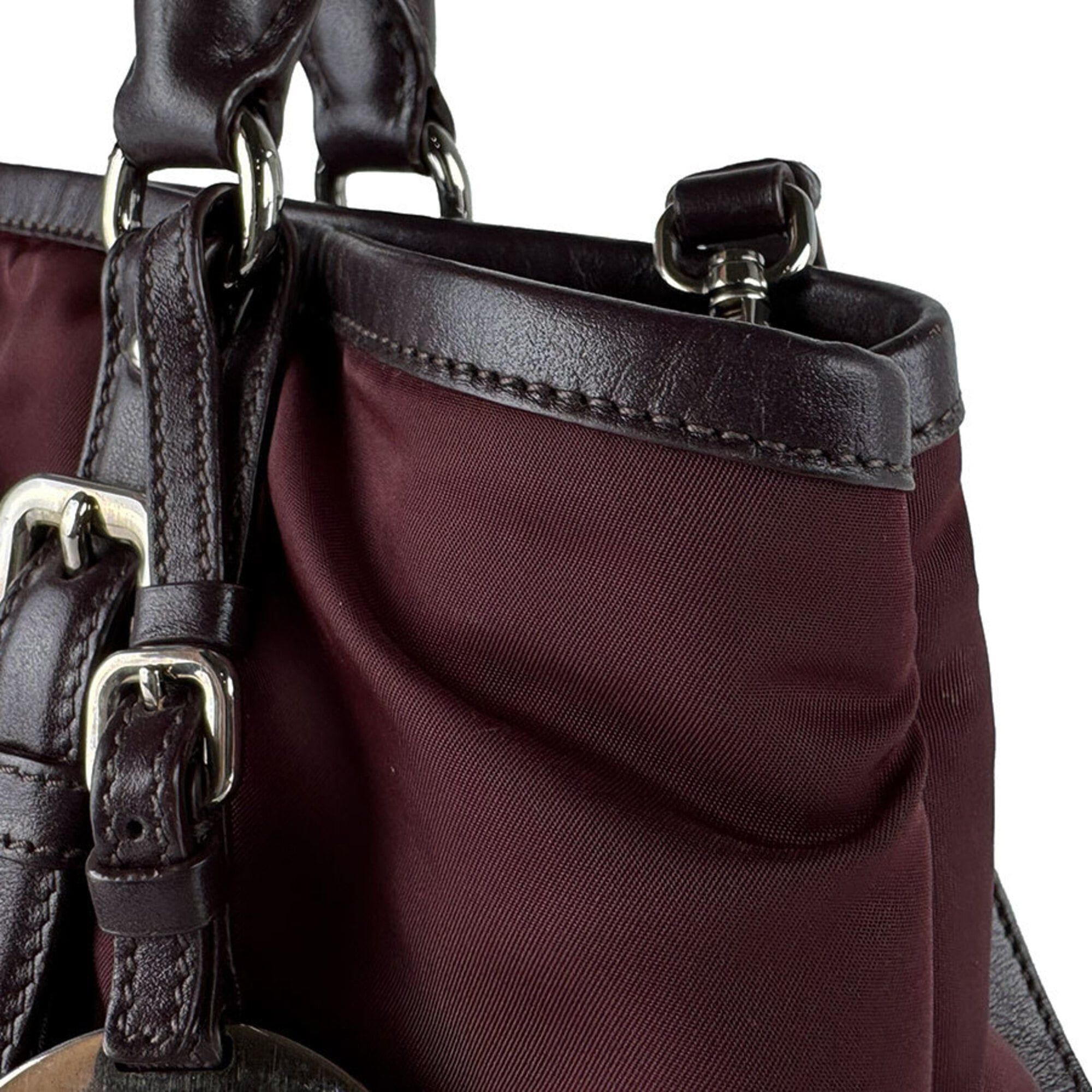 Prada Prada handbag/shoulder bag, nylon and leather, burgundy, women's, z10938 Size ONE SIZE - 6 Thumbnail