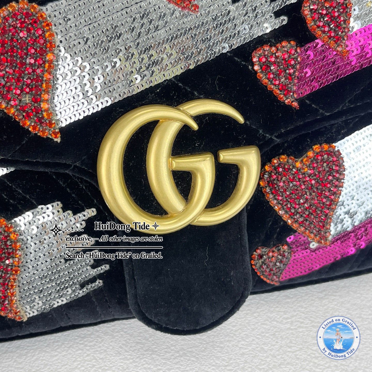 Gucci Gucci GG Marmont Sequin Velvet Shoulder Bag Size ONE SIZE - 8 Thumbnail