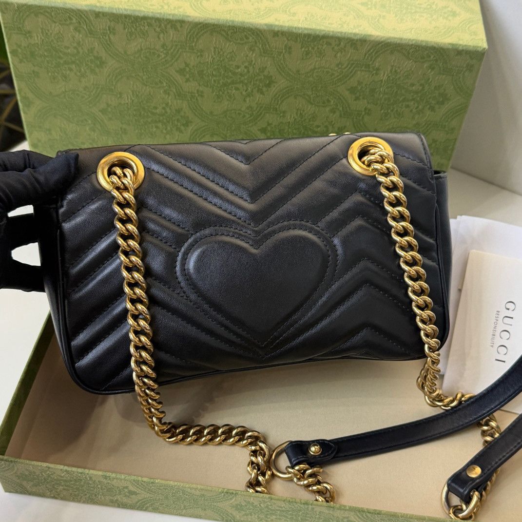 Gucci Gucci GG Marmont Black Leather Chevron Shoulder Bag Size ONE SIZE - 5 Thumbnail