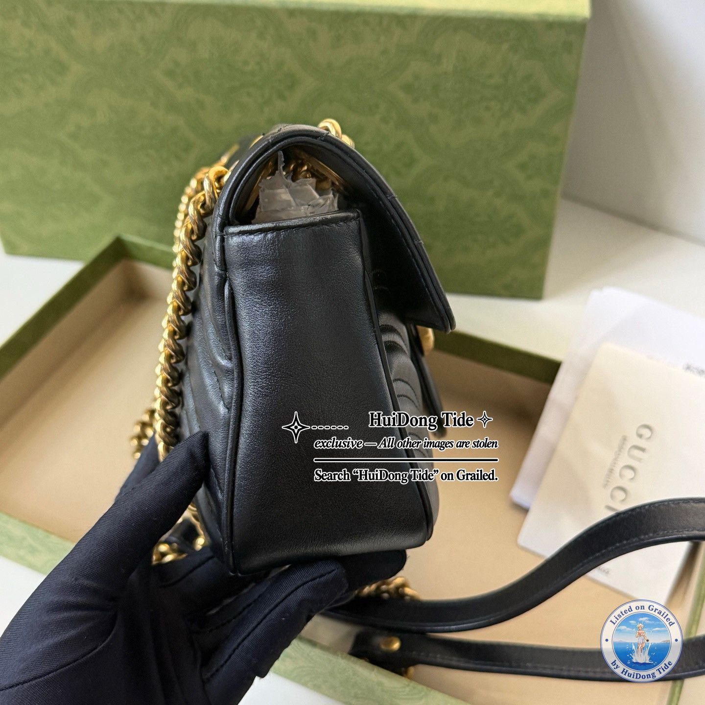 Gucci Gucci GG Marmont Black Leather Chevron Shoulder Bag Size ONE SIZE - 3 Thumbnail
