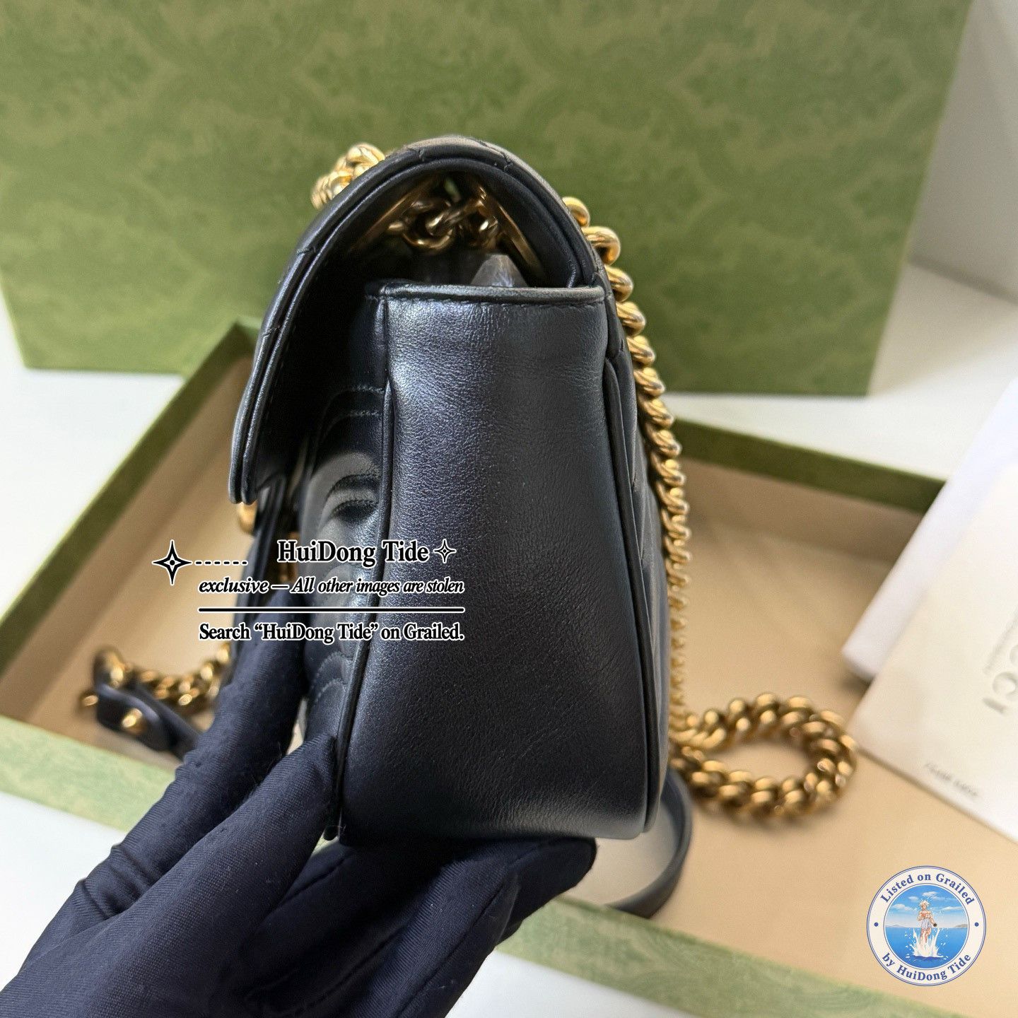 Gucci Gucci GG Marmont Black Leather Chevron Shoulder Bag Size ONE SIZE - 4 Thumbnail