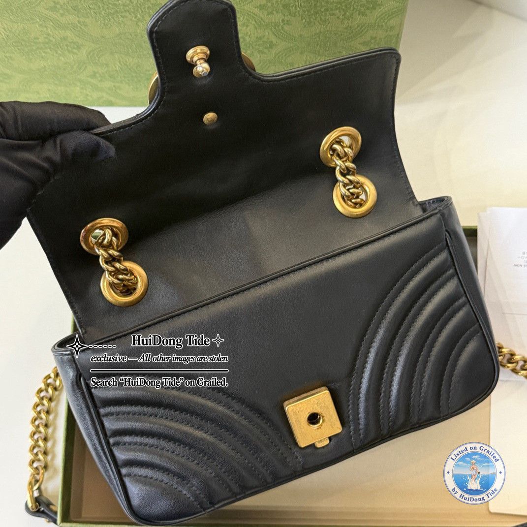 Gucci Gucci GG Marmont Black Leather Chevron Shoulder Bag Size ONE SIZE - 8 Thumbnail
