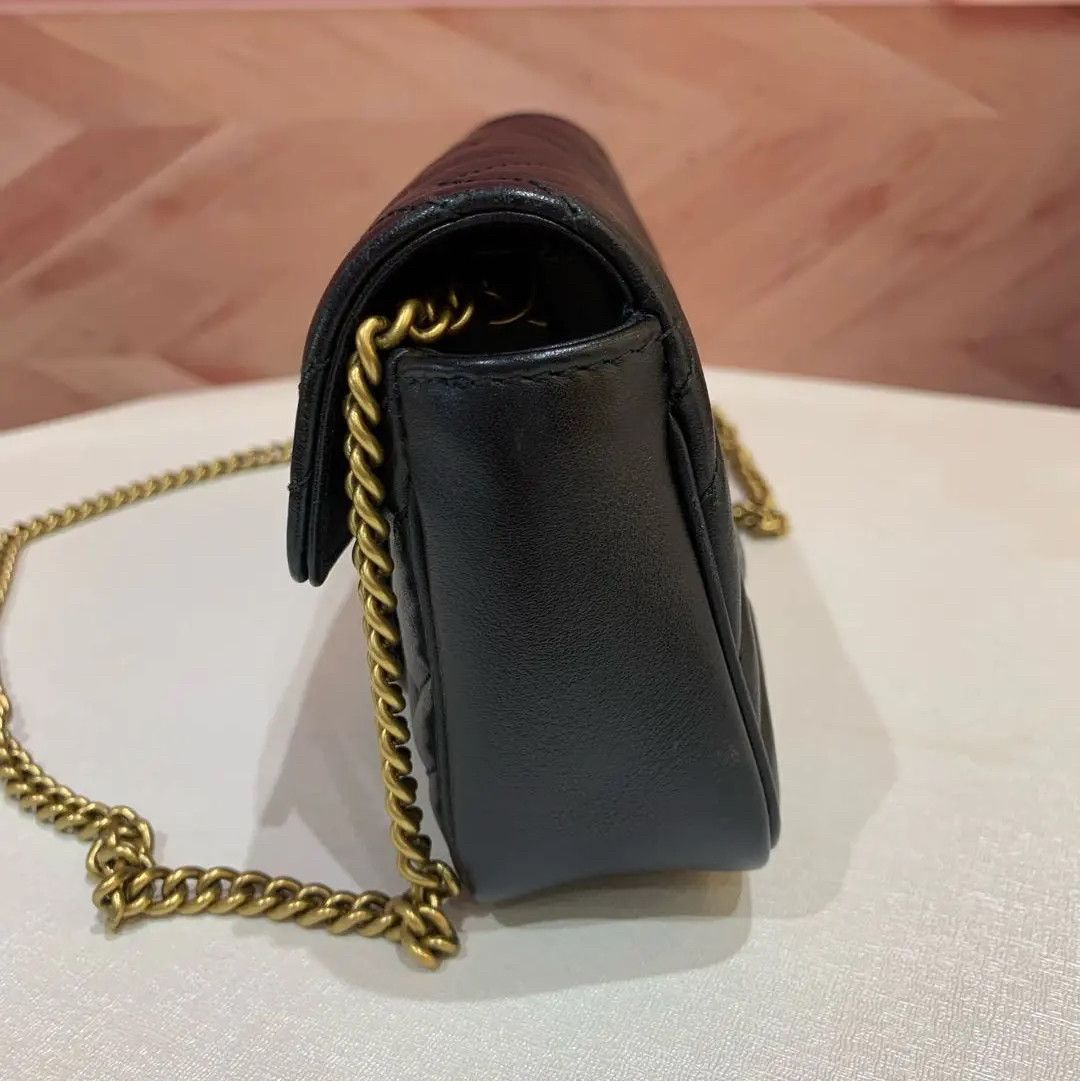 Gucci Gucci GG Marmont Black Leather Quilted Chain Shoulder Bag Size ONE SIZE - 5 Thumbnail