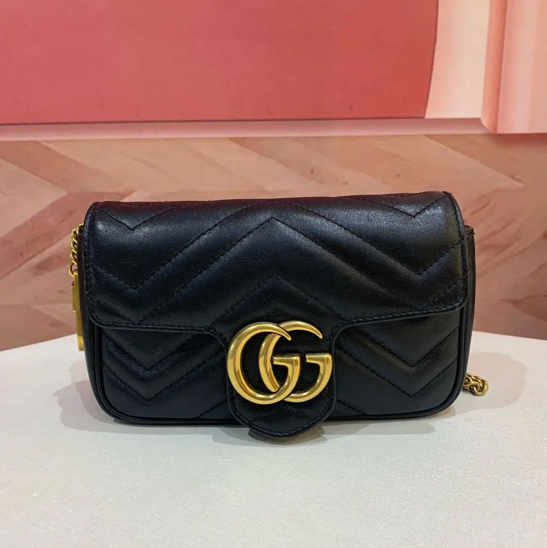 Gucci Gucci GG Marmont Black Leather Quilted Chain Shoulder Bag Size ONE SIZE - 2 Thumbnail