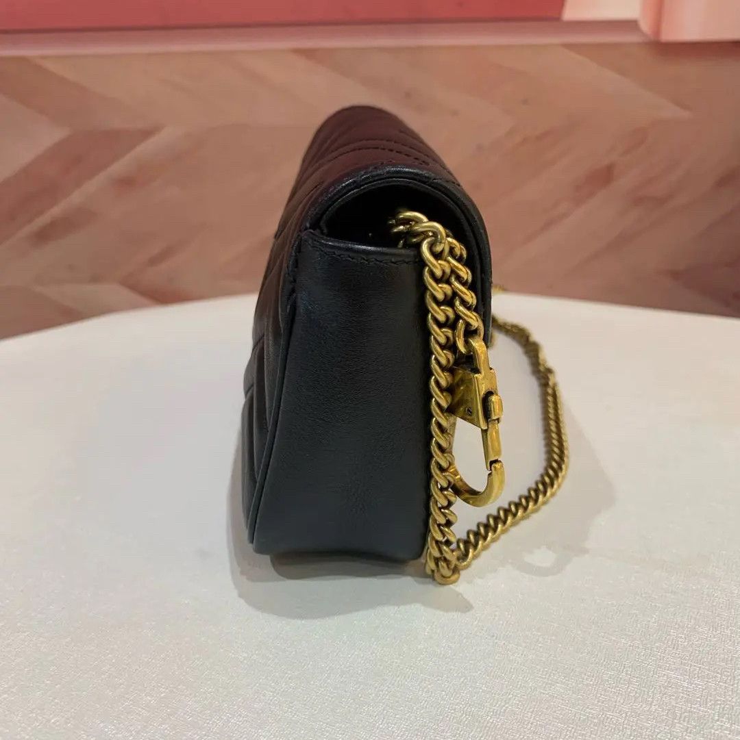Gucci Gucci GG Marmont Black Leather Quilted Chain Shoulder Bag Size ONE SIZE - 4 Thumbnail