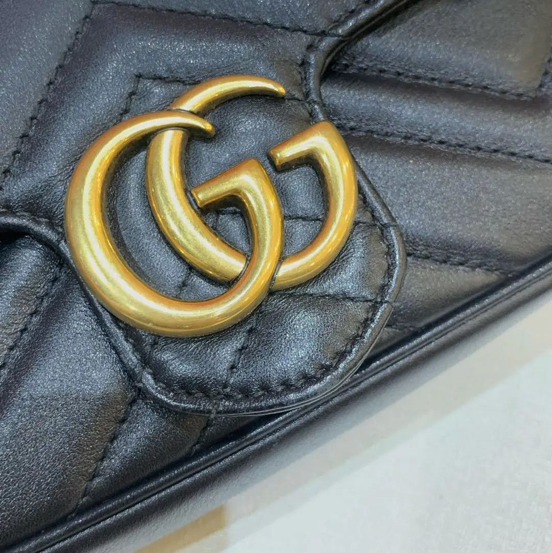 Gucci Gucci GG Marmont Black Leather Quilted Chain Shoulder Bag Size ONE SIZE - 9 Thumbnail
