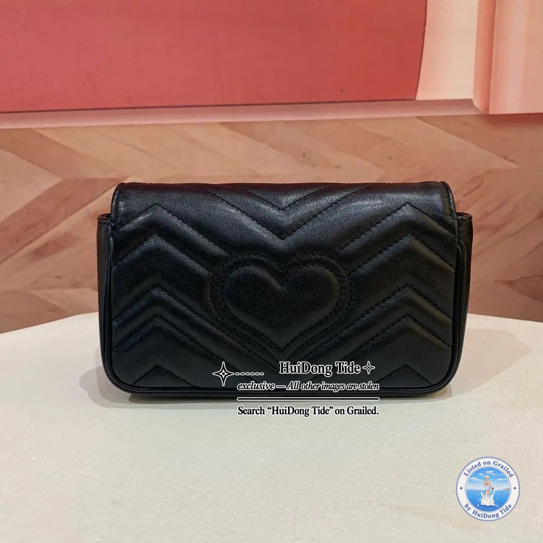 Gucci Gucci GG Marmont Black Leather Quilted Chain Shoulder Bag Size ONE SIZE - 3 Thumbnail