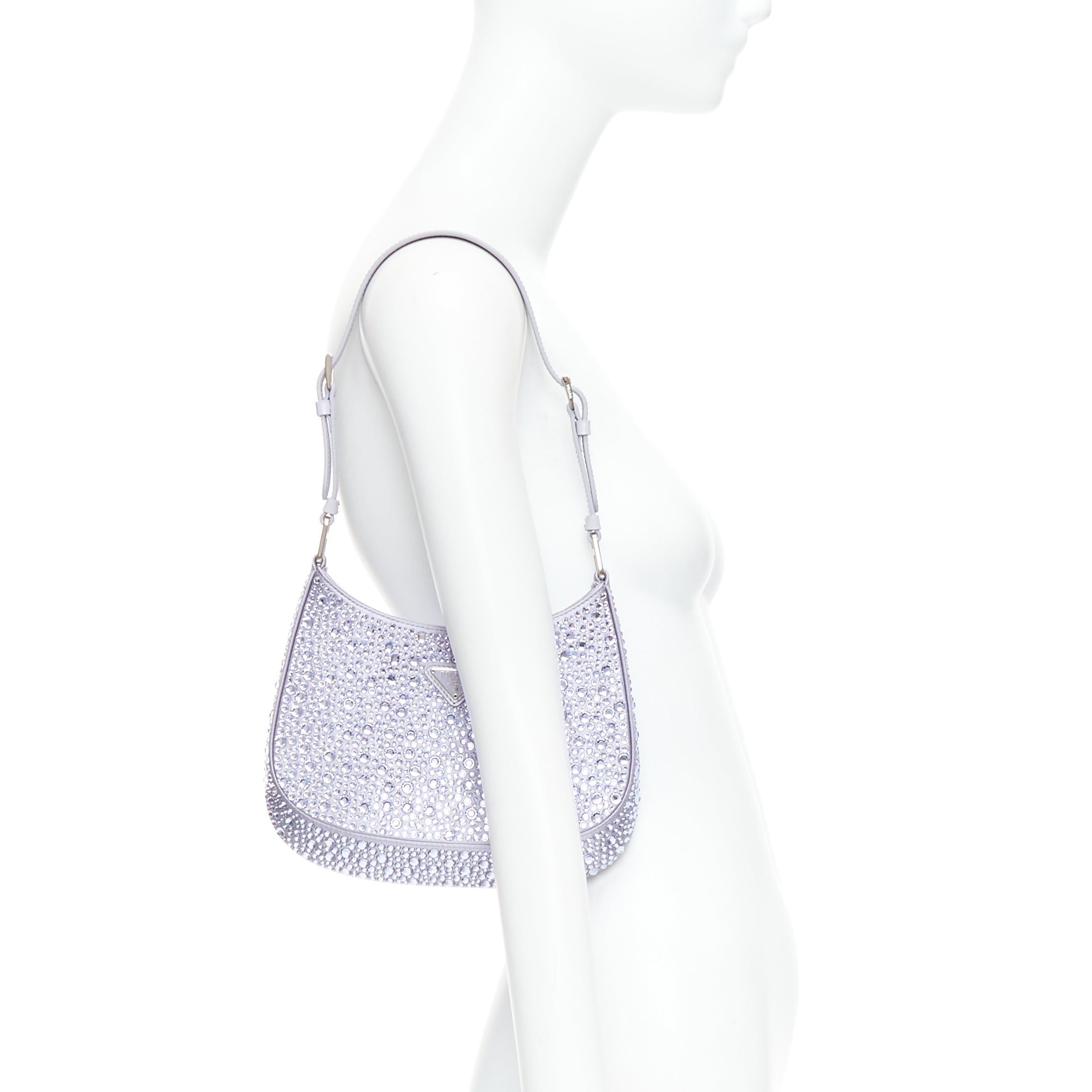 Prada PRADA Cleo blue crystal encrusted satin triangle logo underarm shoulder bag Size ONE SIZE - 2 Thumbnail