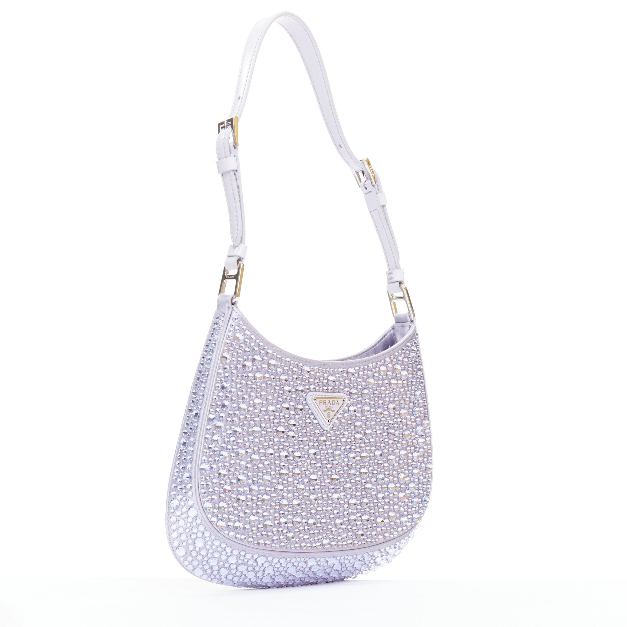 Prada PRADA Cleo blue crystal encrusted satin triangle logo underarm shoulder bag Size ONE SIZE - 3 Thumbnail