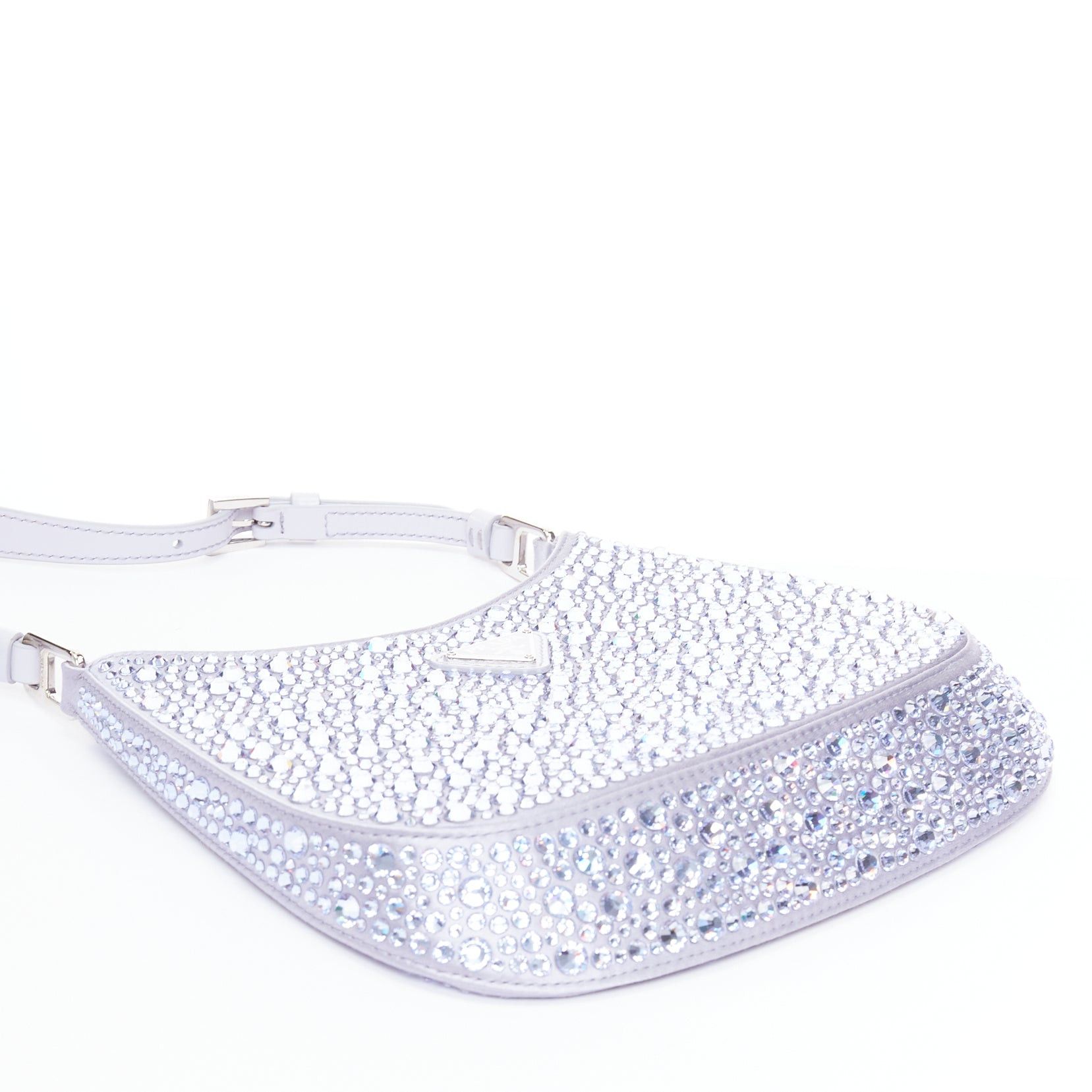 Prada PRADA Cleo blue crystal encrusted satin triangle logo underarm shoulder bag Size ONE SIZE - 6 Thumbnail