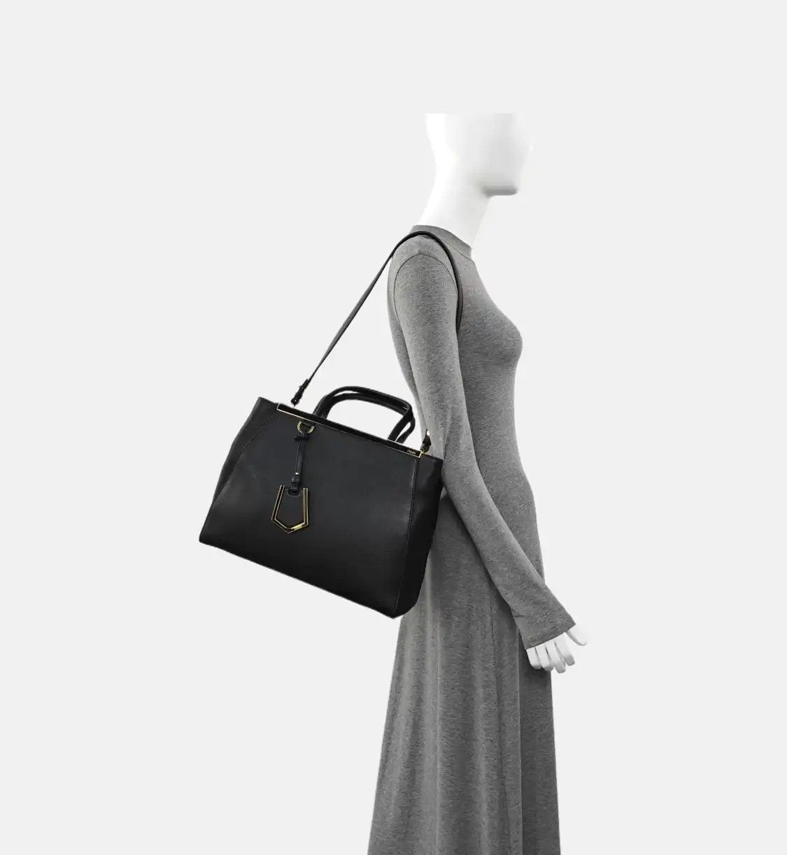 Fendi FENDI 2 Jours Medium black cowhide leather shoulder bag handbag gold hardware de Size ONE SIZE - 2 Thumbnail