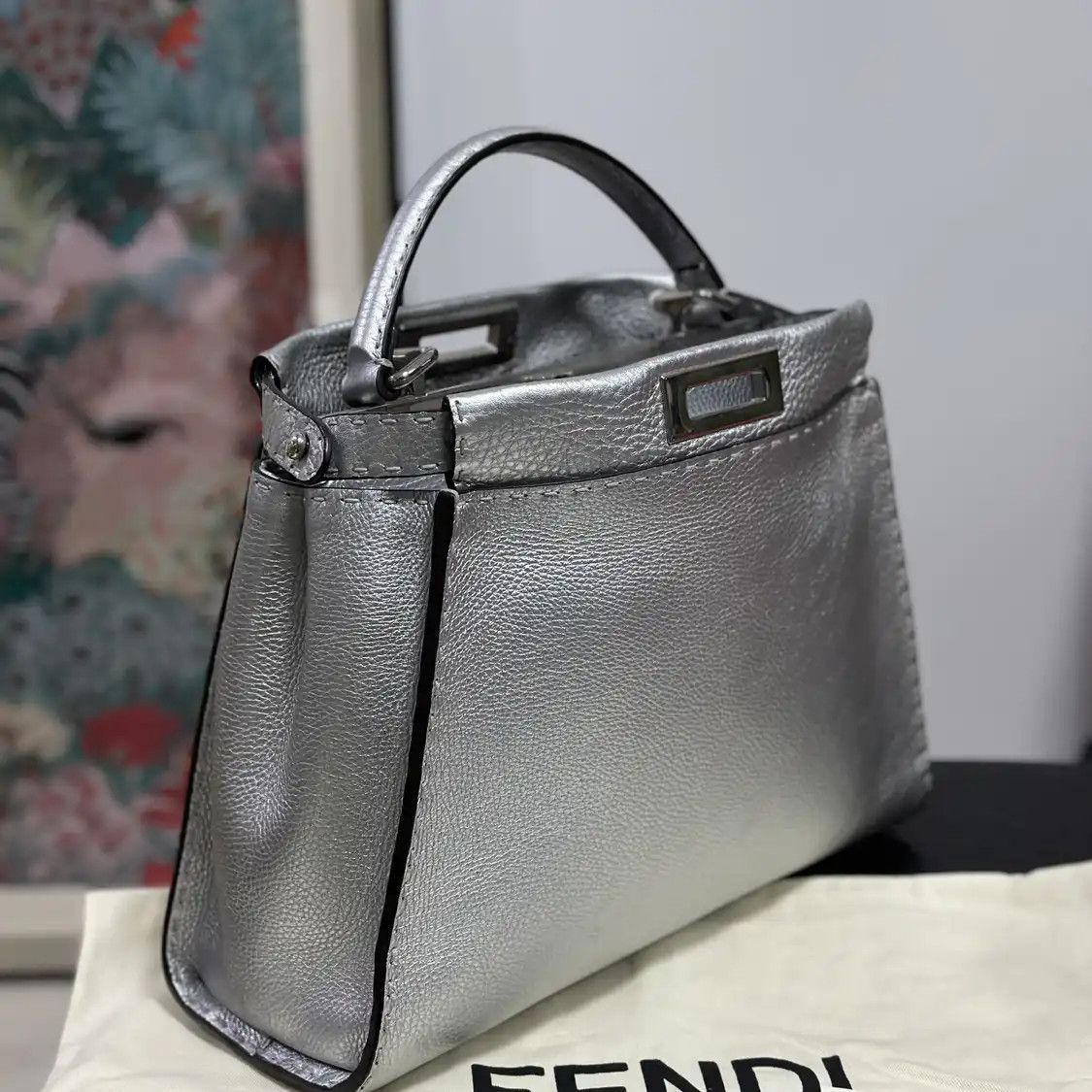 Fendi FENDI Peekaboo Medium silver cowhide leather handbag Size ONE SIZE - 4 Thumbnail