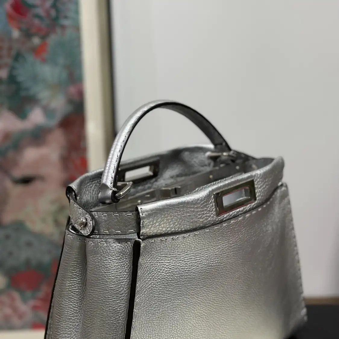 Fendi FENDI Peekaboo Medium silver cowhide leather handbag Size ONE SIZE - 5 Thumbnail