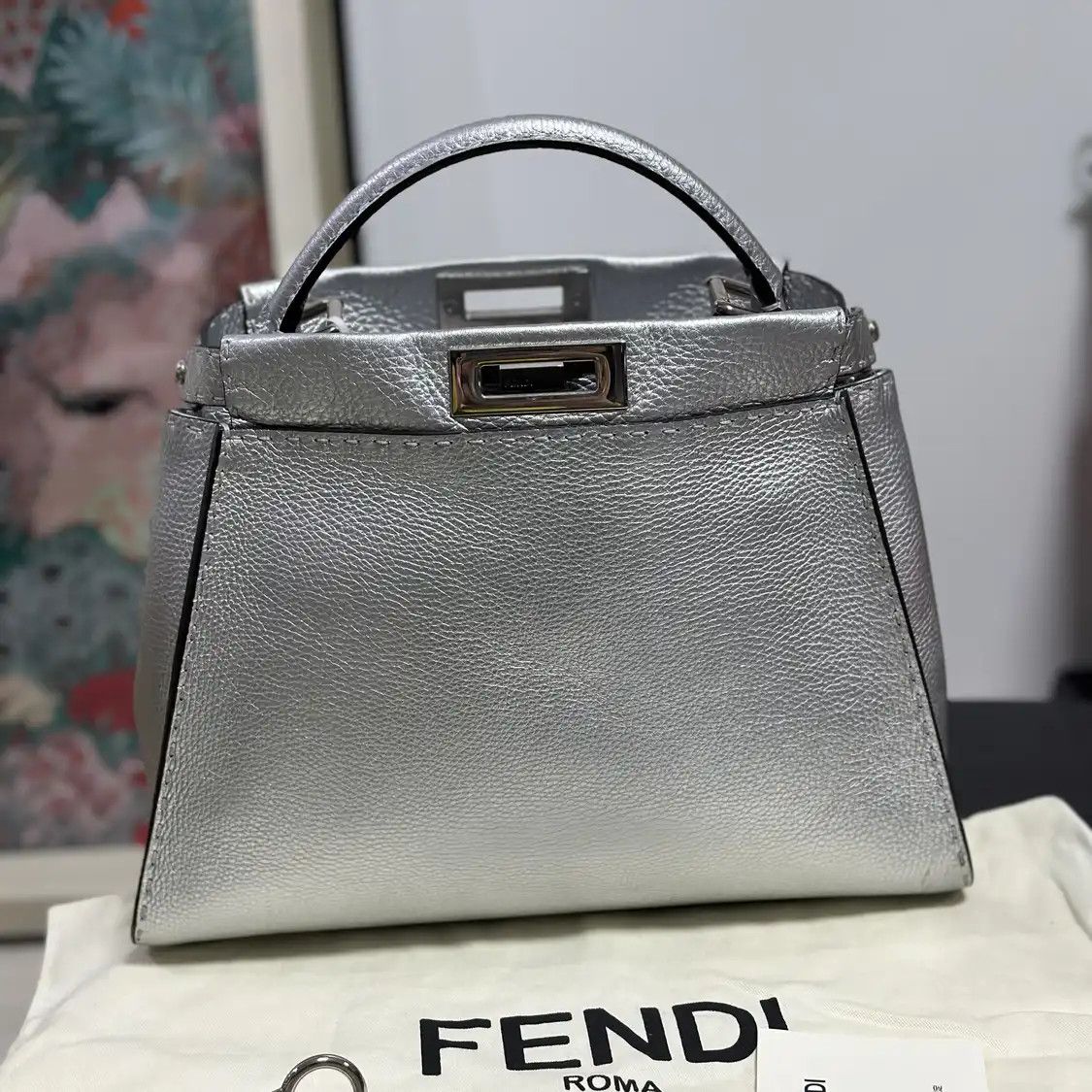 Fendi FENDI Peekaboo Medium silver cowhide leather handbag Size ONE SIZE - 6 Thumbnail