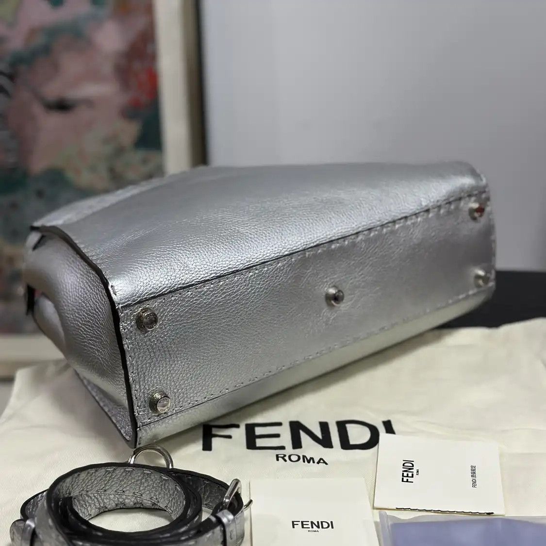 Fendi FENDI Peekaboo Medium silver cowhide leather handbag Size ONE SIZE - 7 Thumbnail