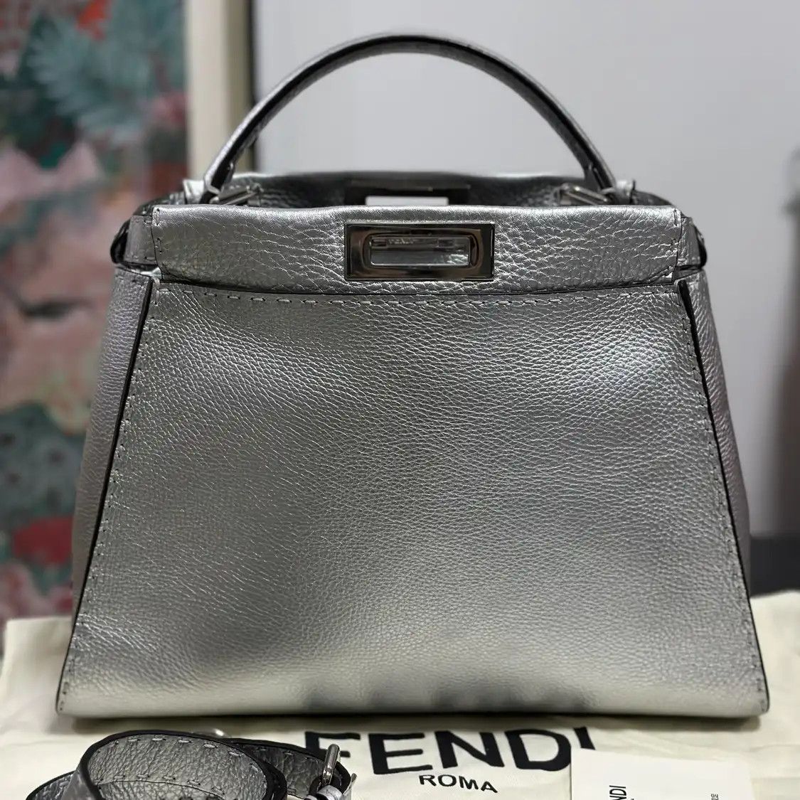 Fendi FENDI Peekaboo Medium silver cowhide leather handbag Size ONE SIZE - 3 Thumbnail