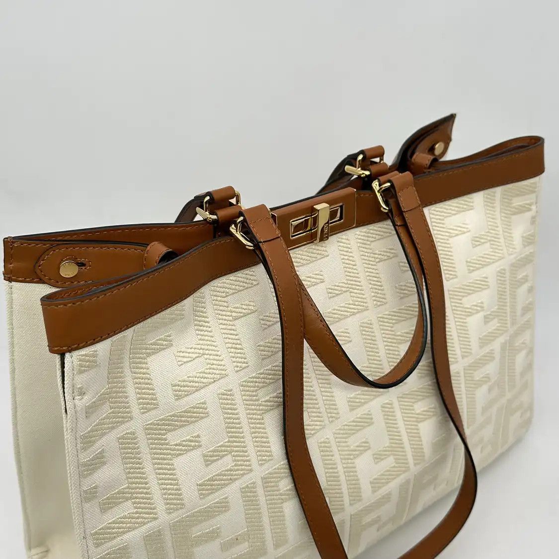 Fendi FENDI Peekaboo Medium white canvas handbag Size ONE SIZE - 2 Thumbnail