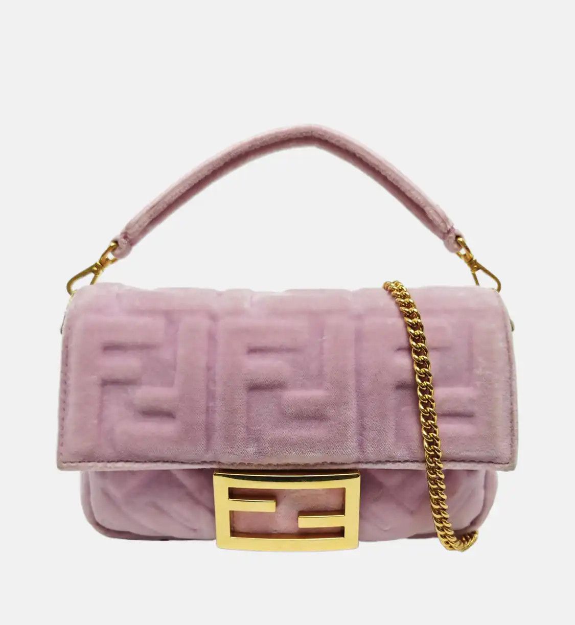 Fendi FENDI Baguette mini pink fabric doubleF shoulder bag gold hardware 2 striped det Size ONE SIZE - 7 Thumbnail