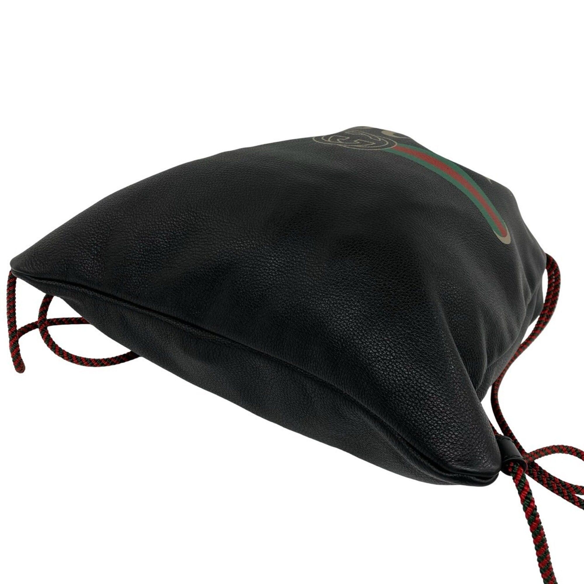 Gucci GUCCI Logo Leather Drawstring Backpack/Rucksack/Daypack - Black (Item No. 39772) Size ONE SIZE - 8 Thumbnail