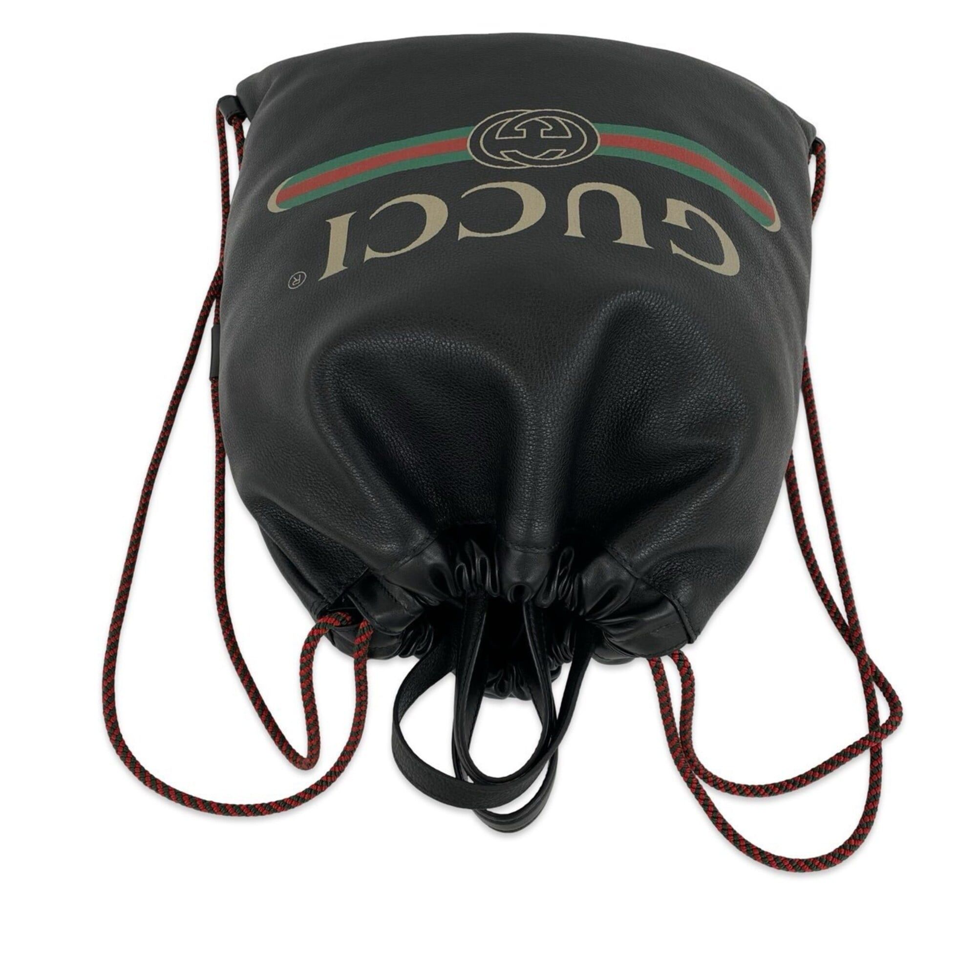 Gucci GUCCI Logo Leather Drawstring Backpack/Rucksack/Daypack - Black (Item No. 39772) Size ONE SIZE - 4 Thumbnail