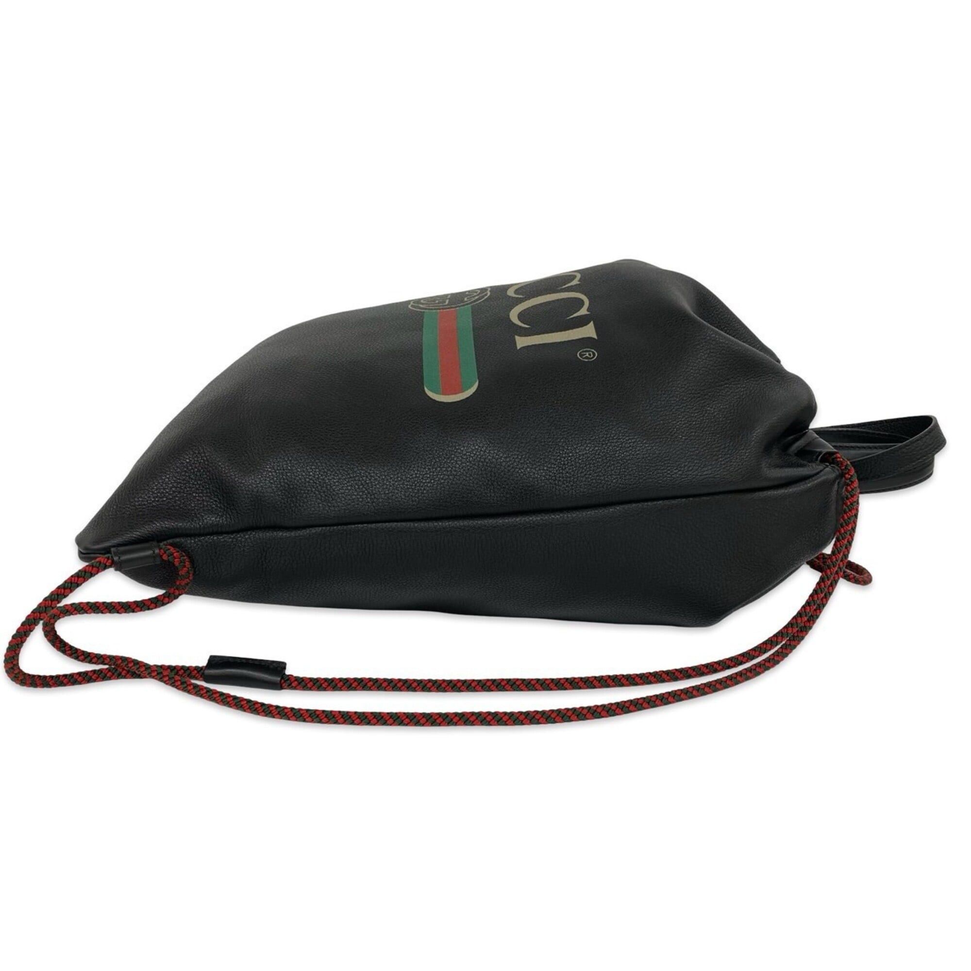 Gucci GUCCI Logo Leather Drawstring Backpack/Rucksack/Daypack - Black (Item No. 39772) Size ONE SIZE - 6 Thumbnail