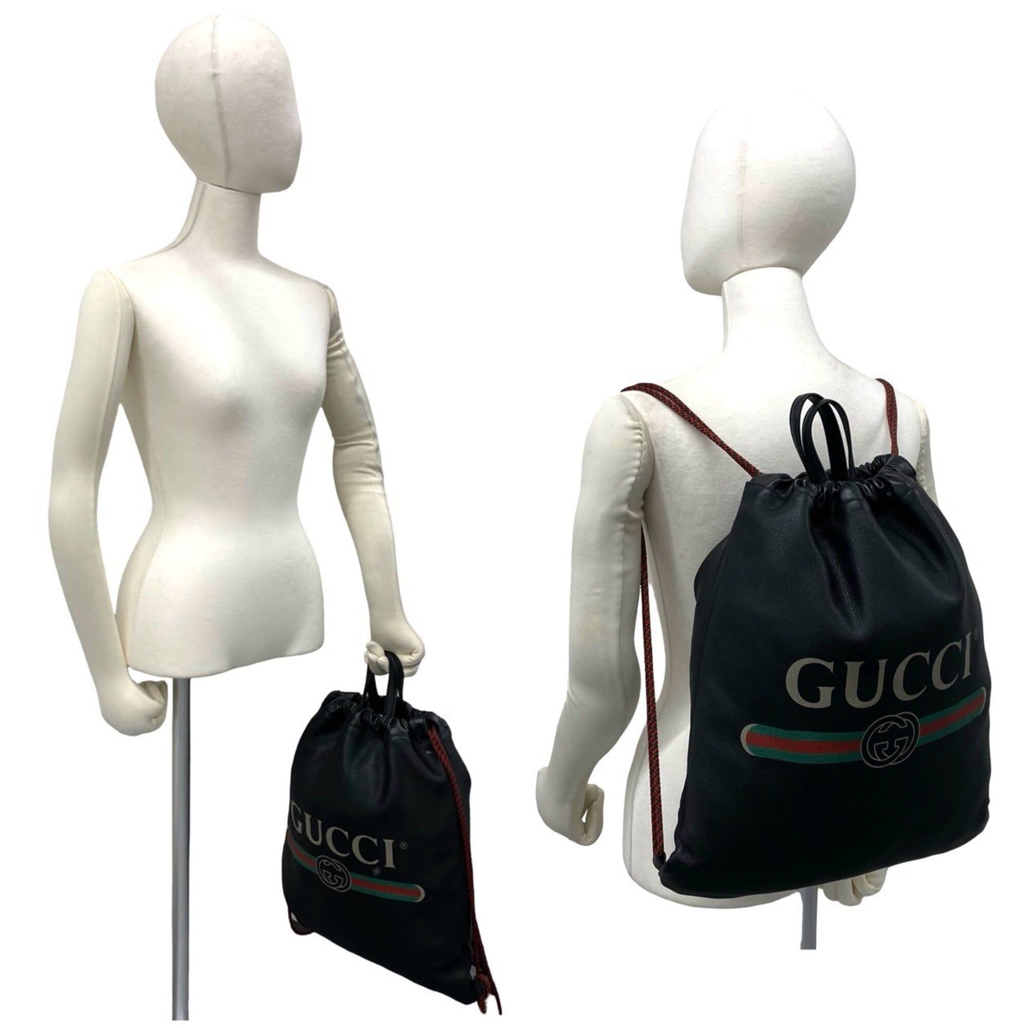 Gucci GUCCI Logo Leather Drawstring Backpack/Rucksack/Daypack - Black (Item No. 39772) Size ONE SIZE - 2 Thumbnail