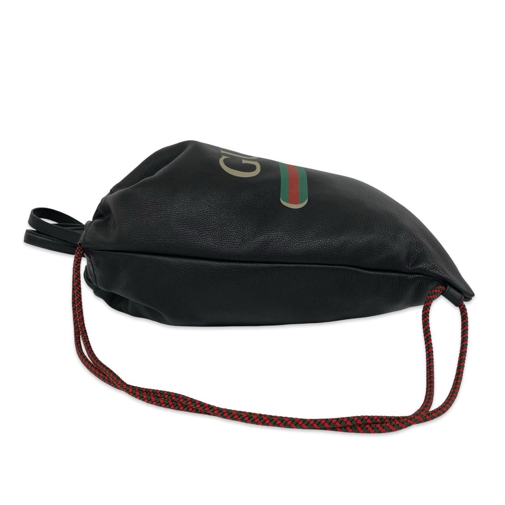 Gucci GUCCI Logo Leather Drawstring Backpack/Rucksack/Daypack - Black (Item No. 39772) Size ONE SIZE - 5 Thumbnail