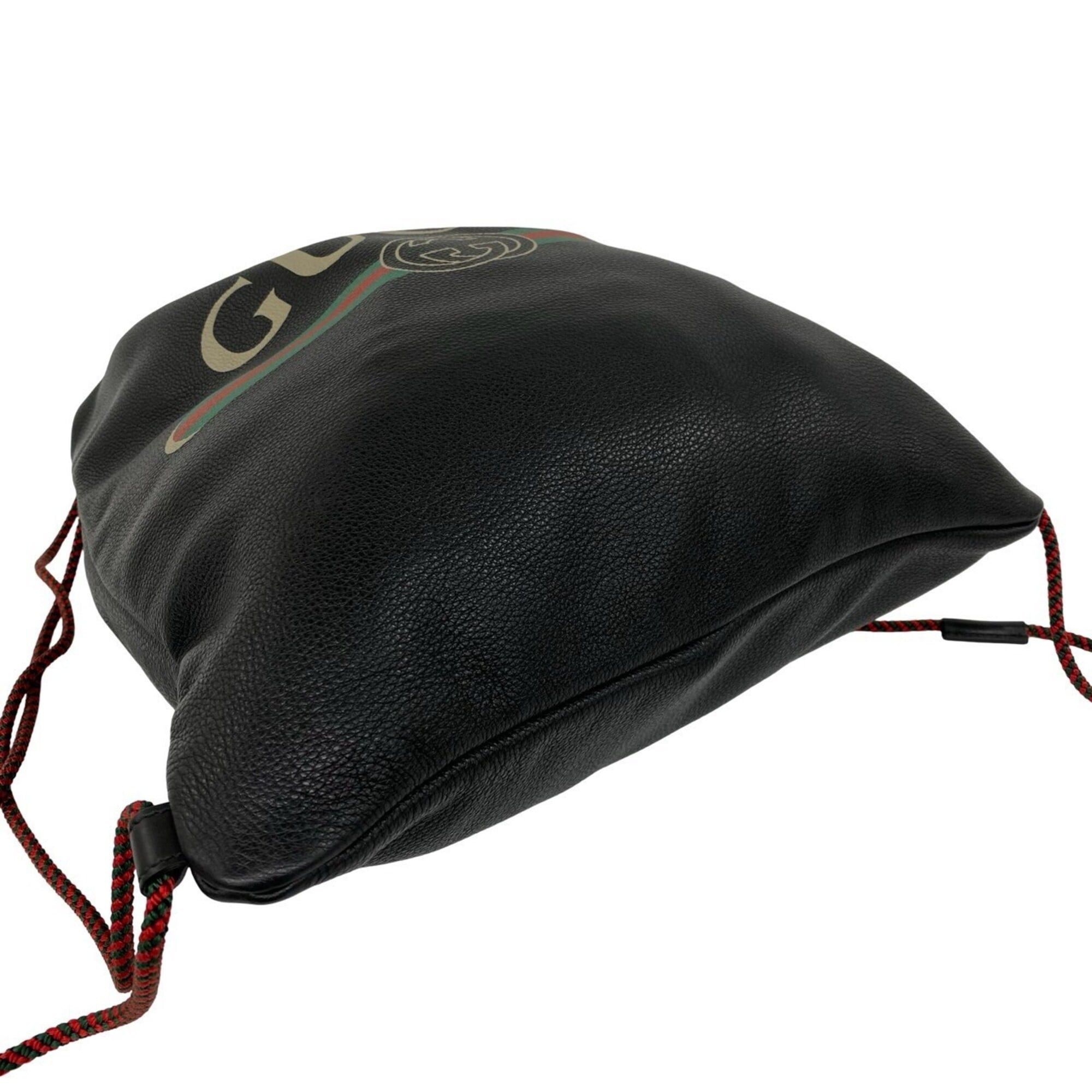 Gucci GUCCI Logo Leather Drawstring Backpack/Rucksack/Daypack - Black (Item No. 39772) Size ONE SIZE - 7 Thumbnail