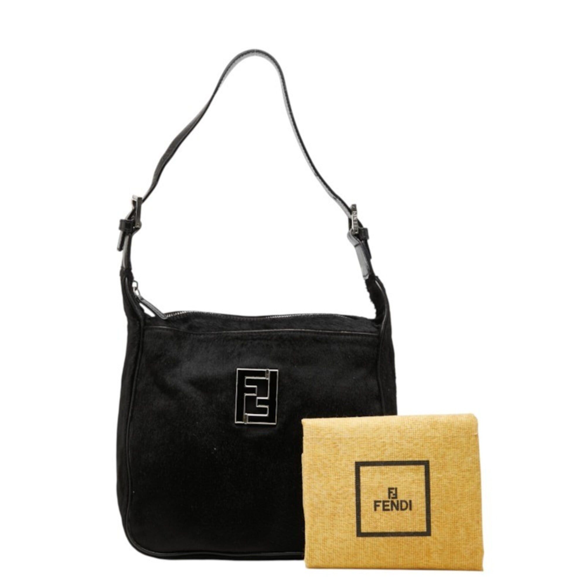 Fendi Fendi FF Logo One-Shoulder Bag, Black Calfskin Leather, Women's FENDI Size ONE SIZE - 15 Thumbnail