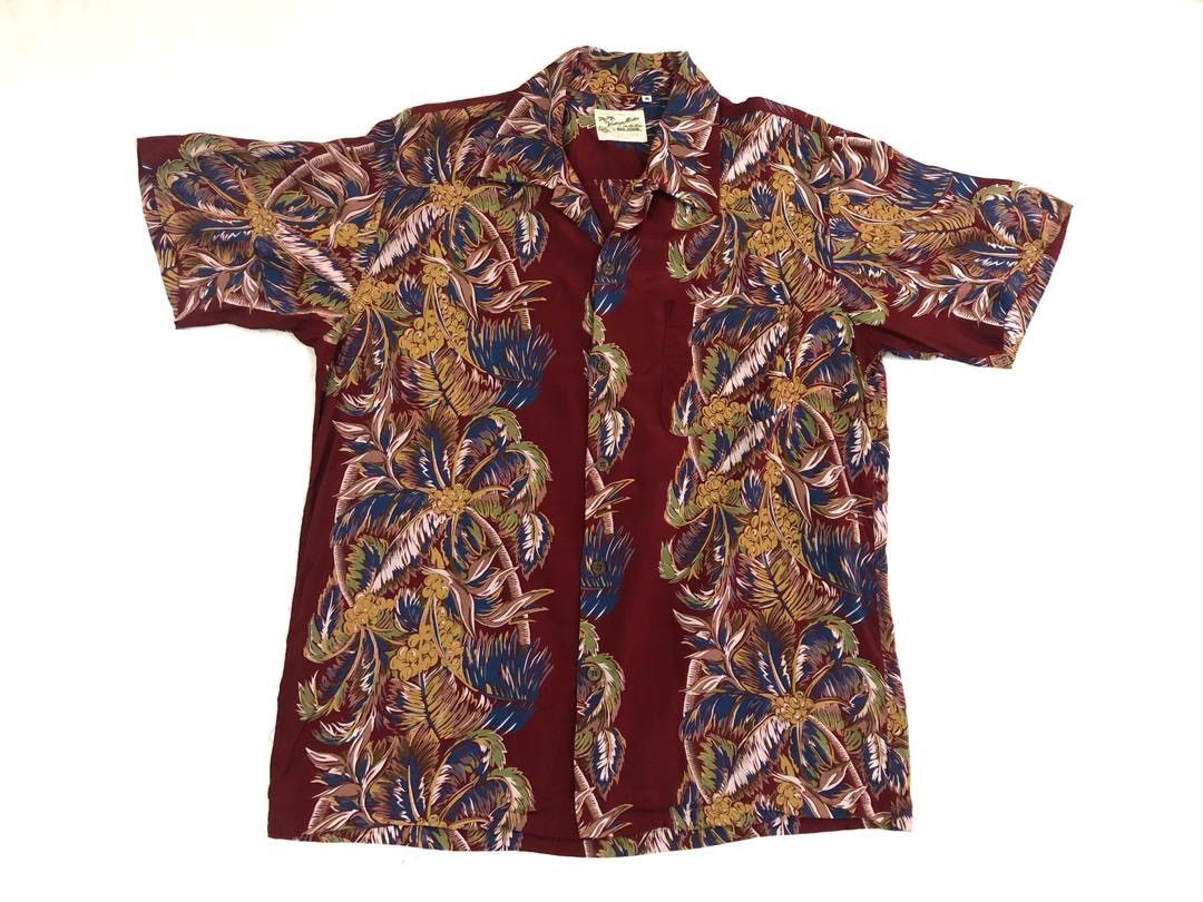 VTG Big John Palm Trees Border Print Silky Rayon Shirts Button Ups