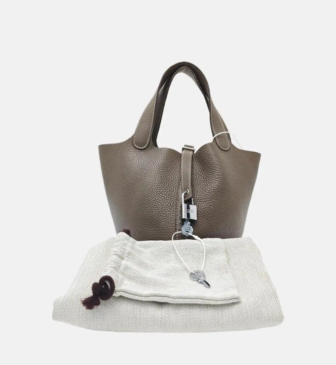 Hermes Hermes Picotin Lock 18 Etoupe Clemence cowhide leather picotin handbag silver ha Size ONE SIZE - 8 Thumbnail