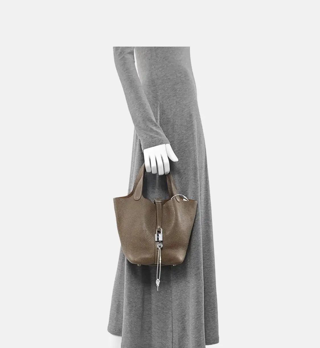 Hermes Hermes Picotin Lock 18 Etoupe Clemence cowhide leather picotin handbag silver ha Size ONE SIZE - 2 Thumbnail