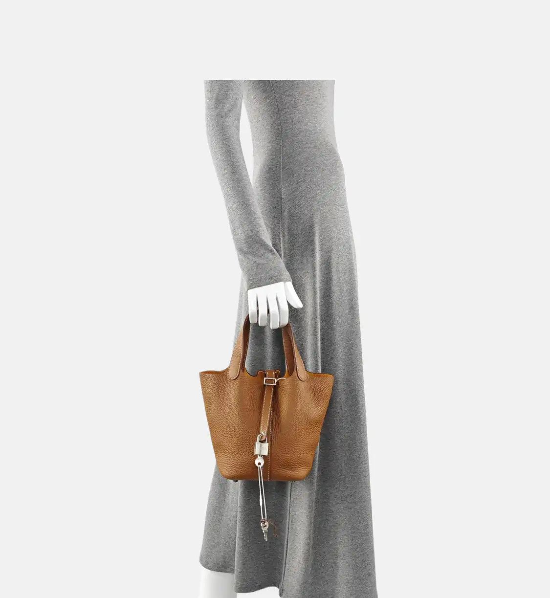 Hermes Hermes Picotin Lock 18 Gold Brown Clemence cowhide leather picotin handbag silve Size ONE SIZE - 2 Thumbnail