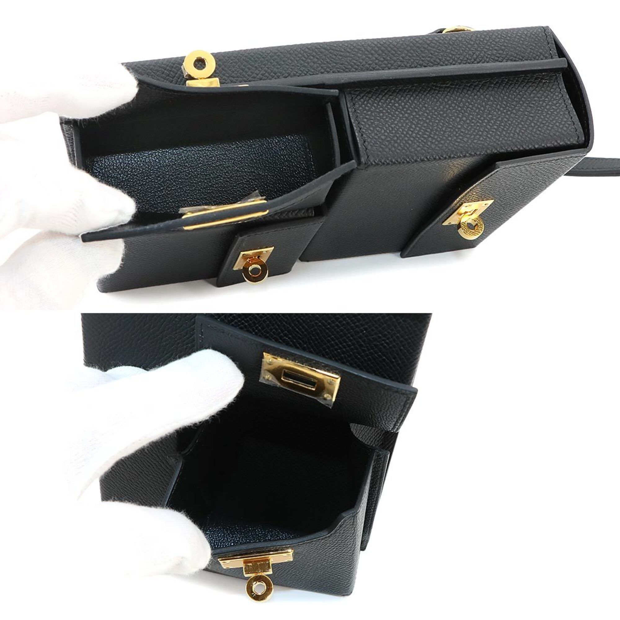 Hermes Hermes Kelly Multipocket To Go Handbag Pouch, Epsom Leather, Black, Shoulder Bag, W Stamp, Gold Hardware. Size ONE SIZE - 9 Thumbnail