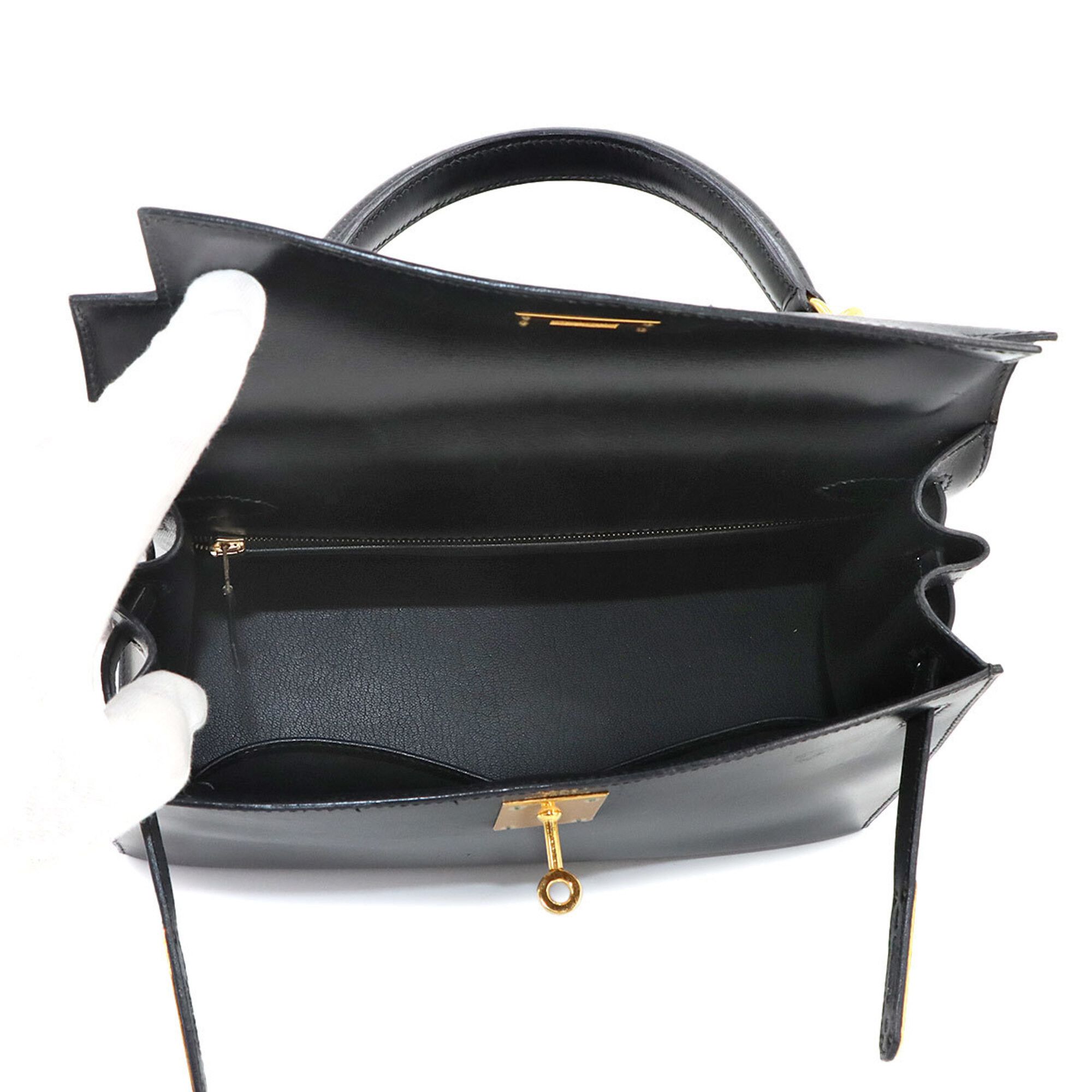 Hermes Hermes Kelly 28, Box Calf Leather, Black, 2-way Handbag/Shoulder Bag, □D Stamp, External Stitching, Gold Hardware. Size ONE SIZE - 7 Thumbnail