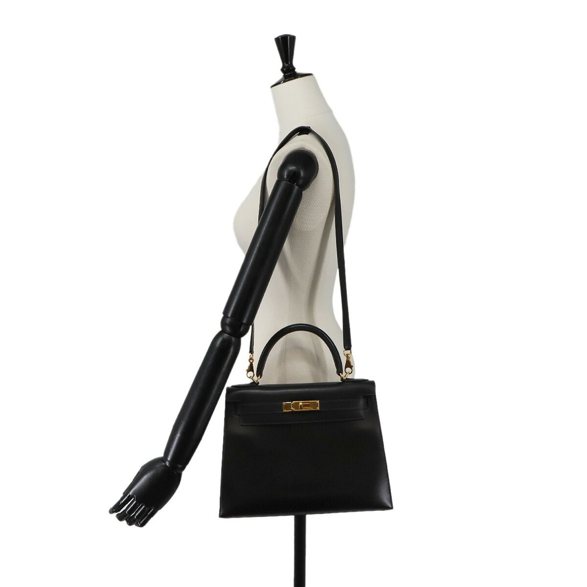 Hermes Hermes Kelly 28, Box Calf Leather, Black, 2-way Handbag/Shoulder Bag, □D Stamp, External Stitching, Gold Hardware. Size ONE SIZE - 10 Thumbnail