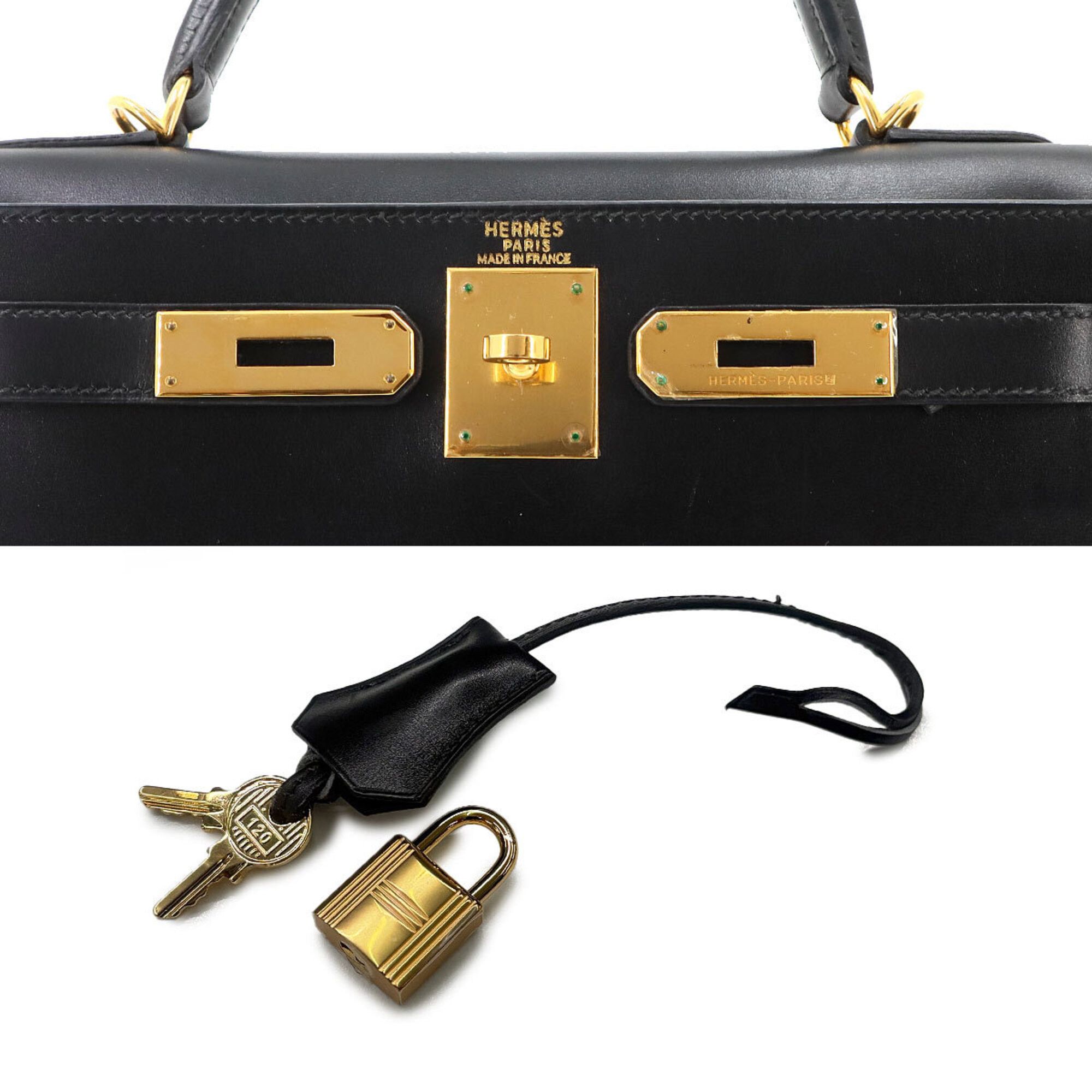 Hermes Hermes Kelly 28, Box Calf Leather, Black, 2-way Handbag/Shoulder Bag, □D Stamp, External Stitching, Gold Hardware. Size ONE SIZE - 8 Thumbnail