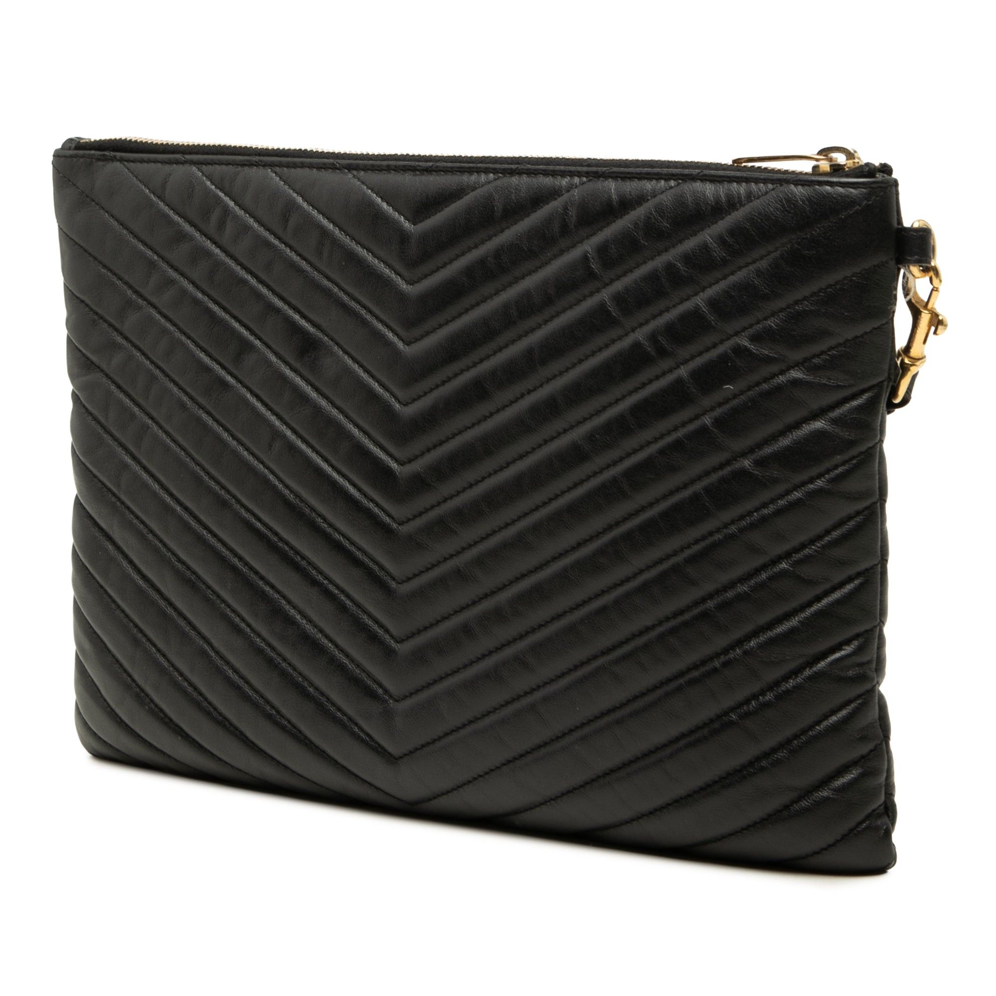Saint Laurent Paris Chevron Calfskin Monogram Tablet Pouch Size ONE SIZE - 2 Thumbnail