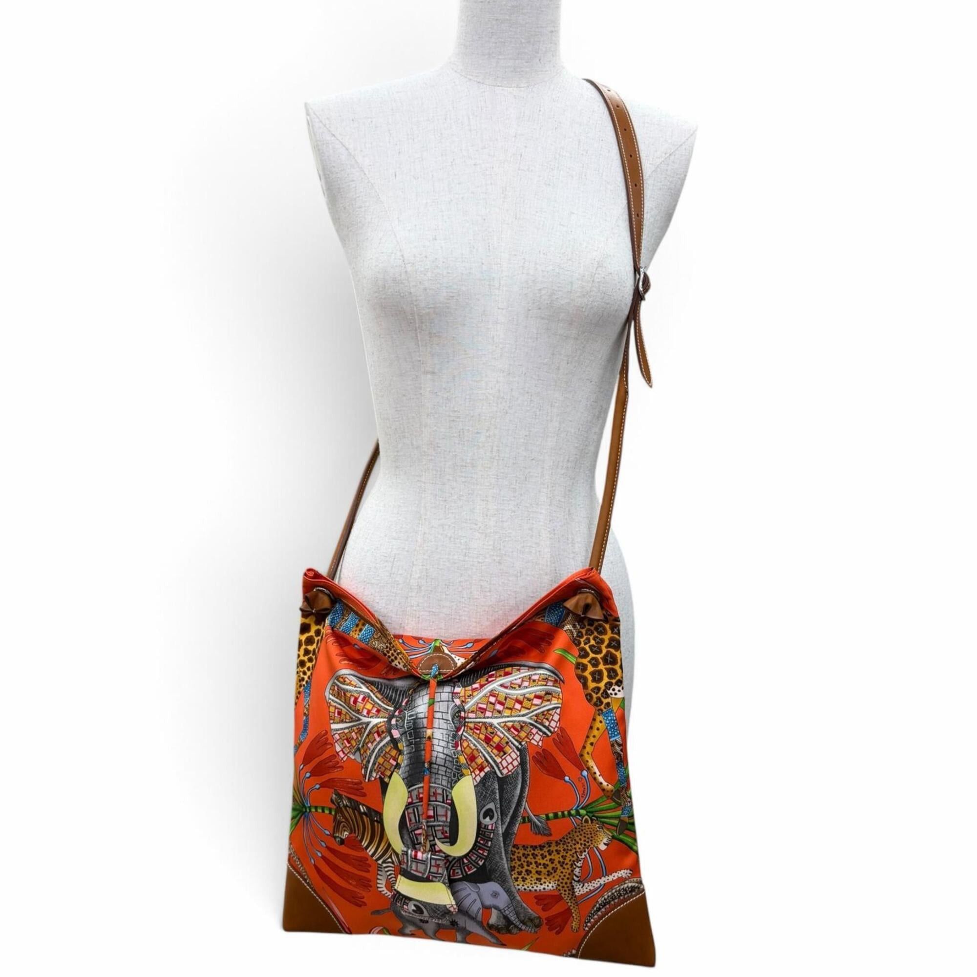 Hermes HERMES Silky City 33 PM La Marche du Zambeze (The March on the Zambezi River) 100% Silk Barenia Orange Poppy Fauve Shoulder Bag, X Stamp, Made in France, Women's, with Dust Bag Size ONE SIZE - 3 Thumbnail