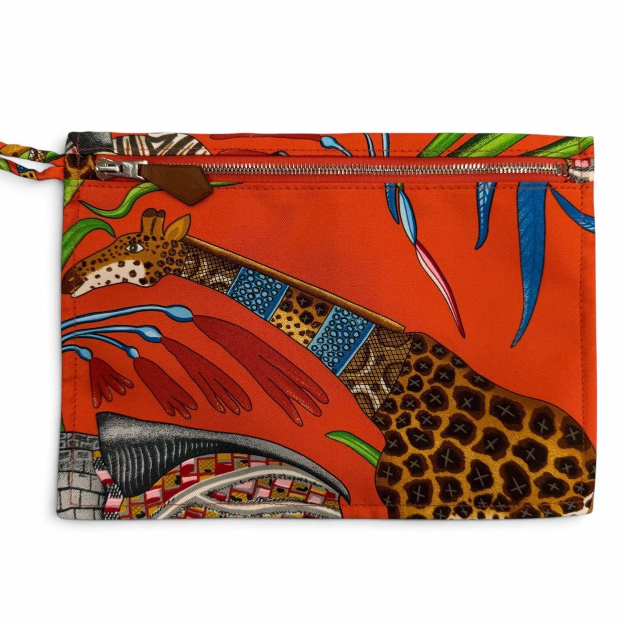 Hermes HERMES Silky City 33 PM La Marche du Zambeze (The March on the Zambezi River) 100% Silk Barenia Orange Poppy Fauve Shoulder Bag, X Stamp, Made in France, Women's, with Dust Bag Size ONE SIZE - 9 Thumbnail
